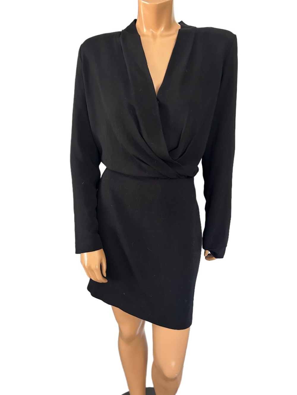 Babaton Black Draped Gershwin V-Neck Long Sleeve Dress